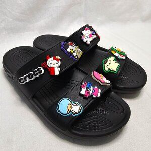 Crocs Iconic 2-Strap Slides Sandals Black Hello Kitty Unisex Size Men 5- Women 7